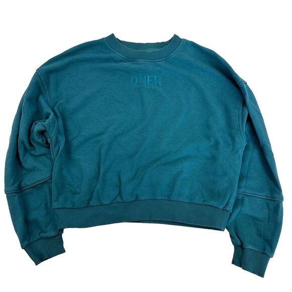 Oner Blue Active Sweatshirt Size L* Embroidered Logo Cropped Cotton Blend - Picture 1 of 12